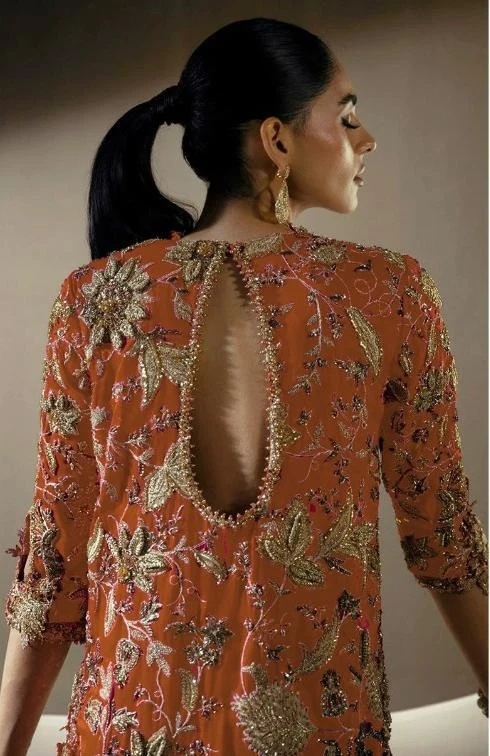ORANGE ZEST GLAM - SANA SAFINAZ clothing in gold, orange, silver…